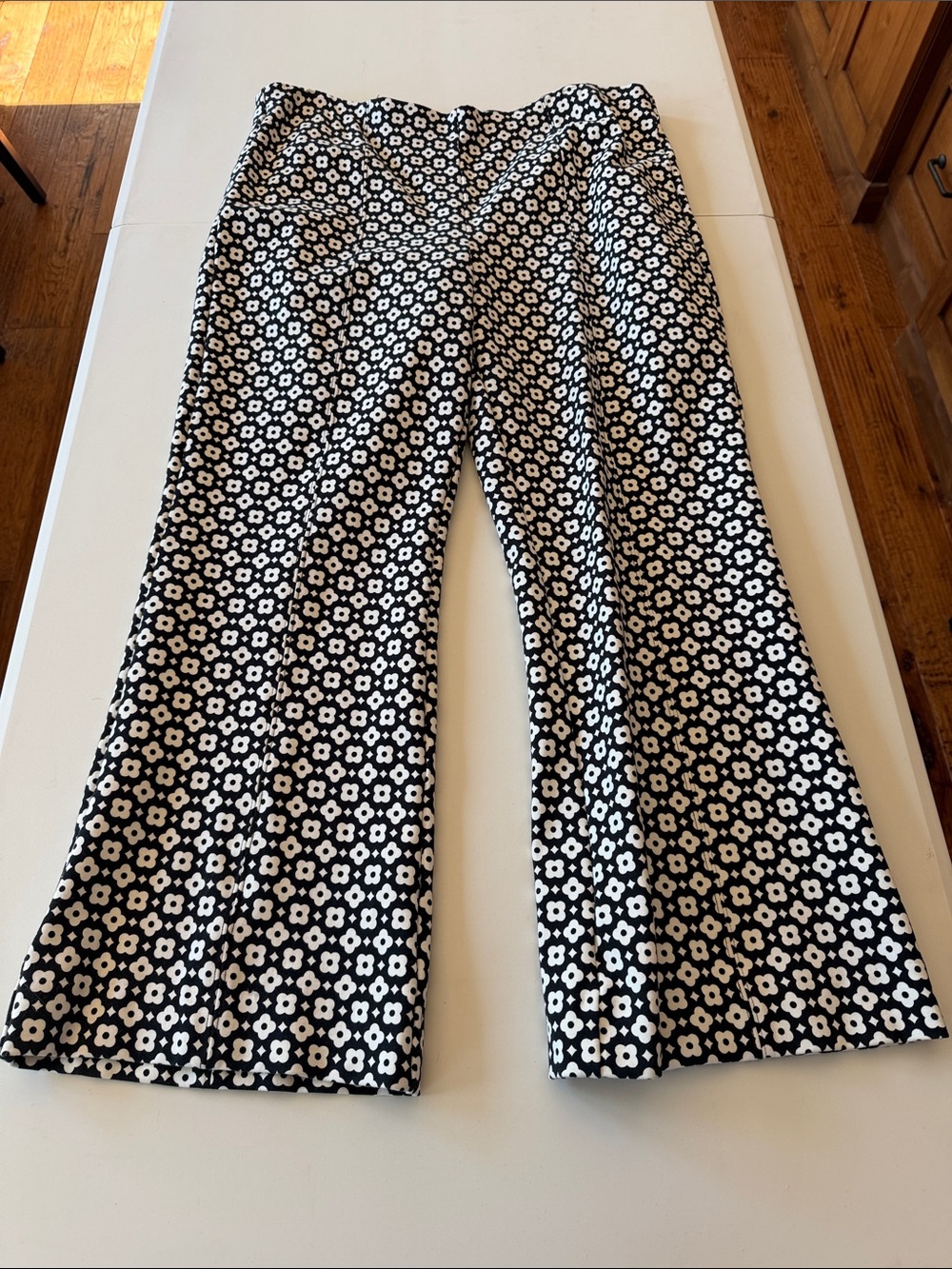 Anthropologie Black and White Floral Wide-Leg Pants
